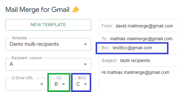 Select the CC/BCC. The preview will be updated